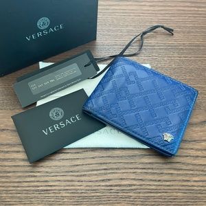 Versace Blue Greca Argyle Medusa Wallet